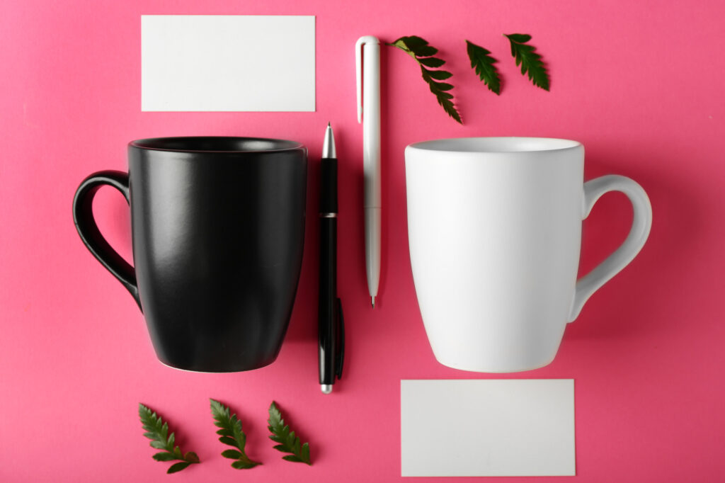 Set of items for branding on color background