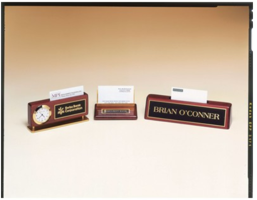 Rosewood Combination Clock & Business Card Holder